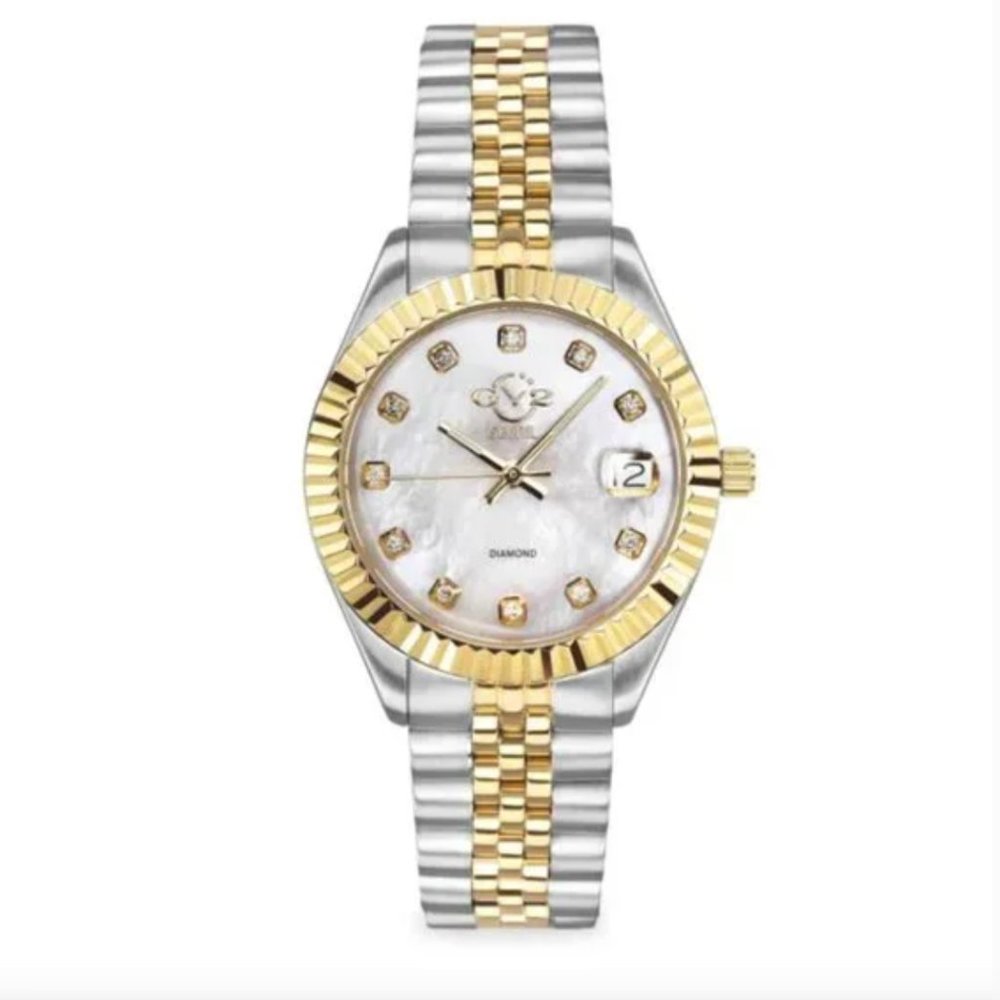 GV2 Two Tone Stainless Steel, Mother-Of-Pearl & Diamond Bracelet Watch